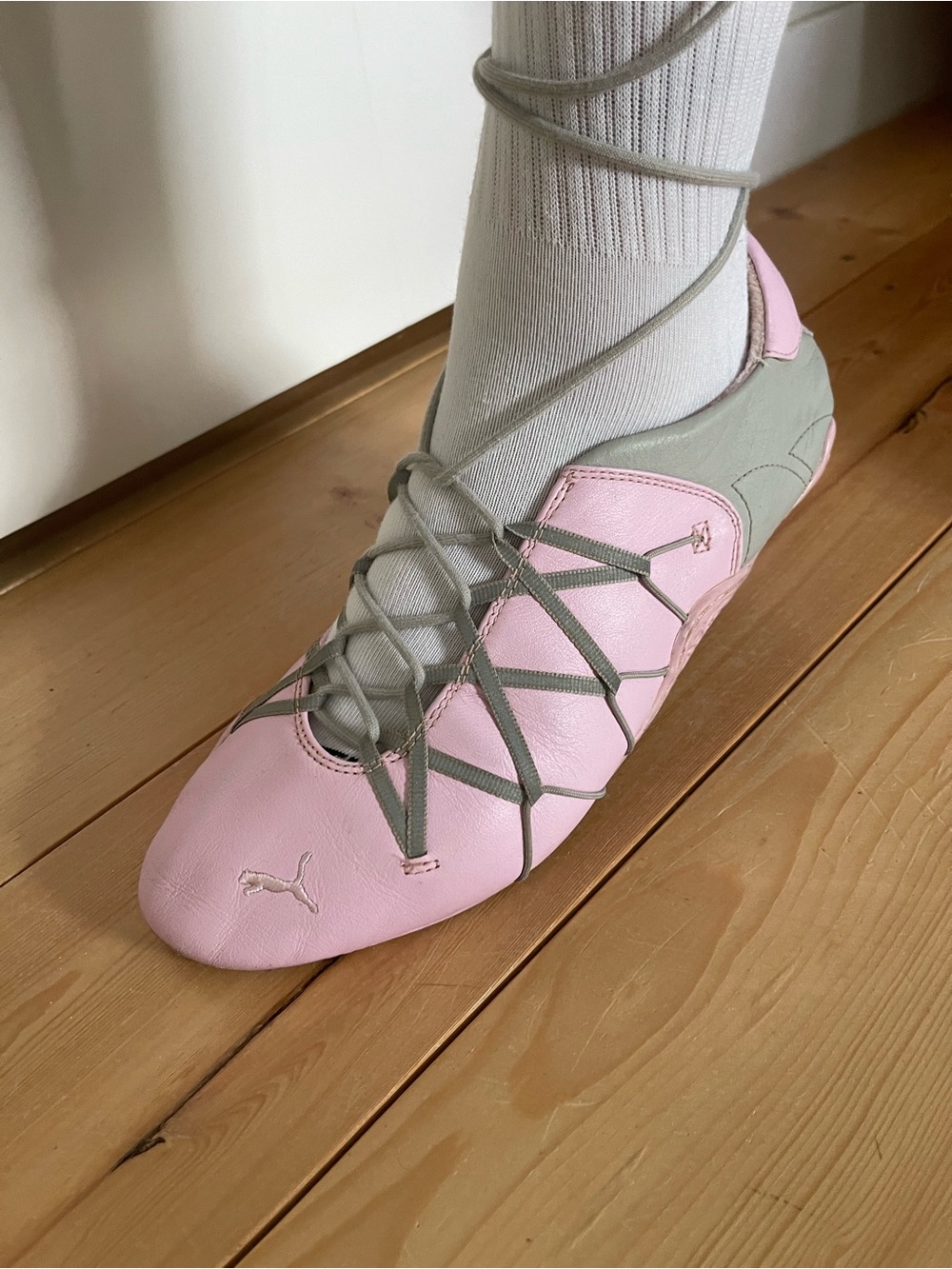Rare Vintage Puma Pink and Grey Leather Sporty Ballet Flats